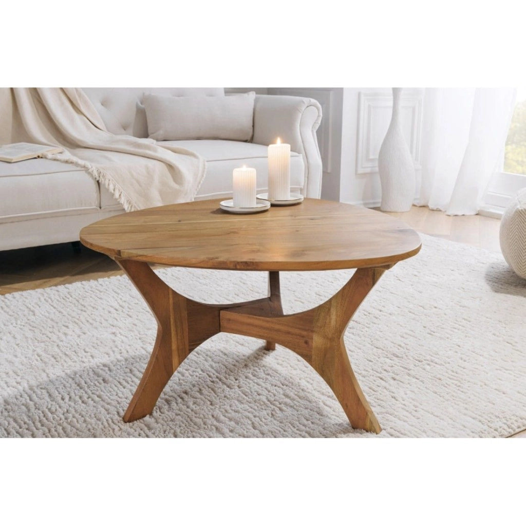 Tavolino basso ABITTA rotondo 70 cm in legno di acacia - Tavolino basso moderno in legno massello