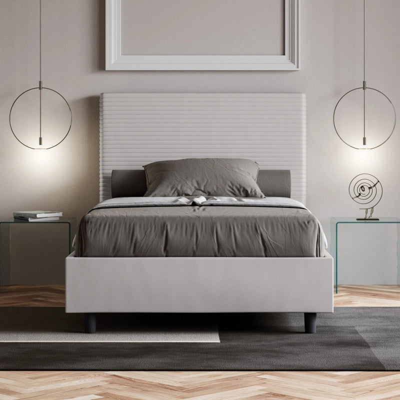 Letto imbottito Piazza e mezzo 110x210 cm Focus - Bianco,Similpelle,Contenitore