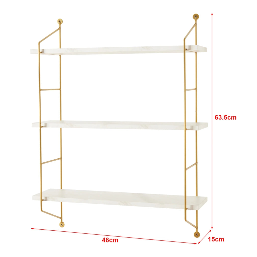 Mensola da parete a 3 ripiani 48 x 15 x 64 cm effetto marmo bianco 03_0007064