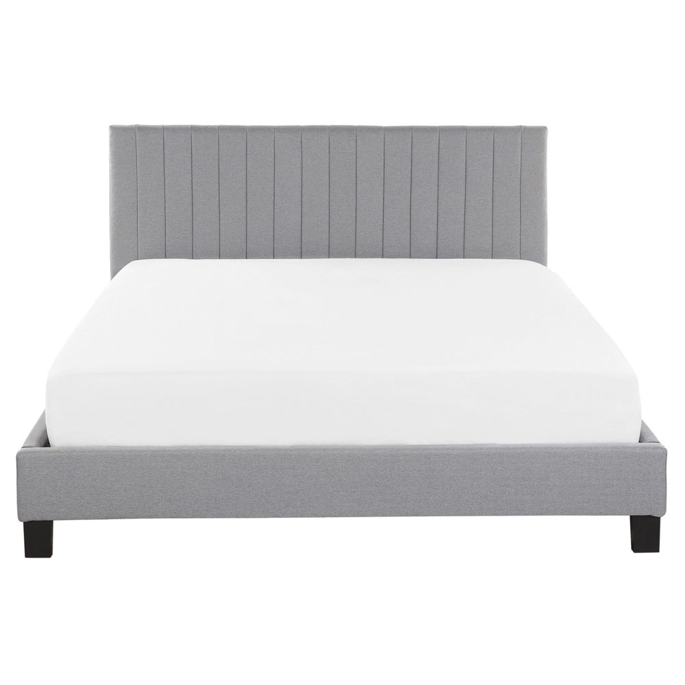 Letto Rivestimento in tessuto grigio chiaro 160 x 200 cm con testiera a doghe