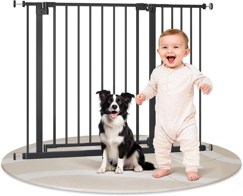 Cancelletto per Bambini in Metallo, Cancello per Scale e Porte 75-107 cm, per Cani, Apertura Bidirezionale, Chiusura Doppia, Montaggio con o senza Fori, Bianco