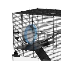 Gabbia per Criceti a 3 Livelli con Ruota, Rampe e Fondo Rimovibile, 60x40x57cm, Nero