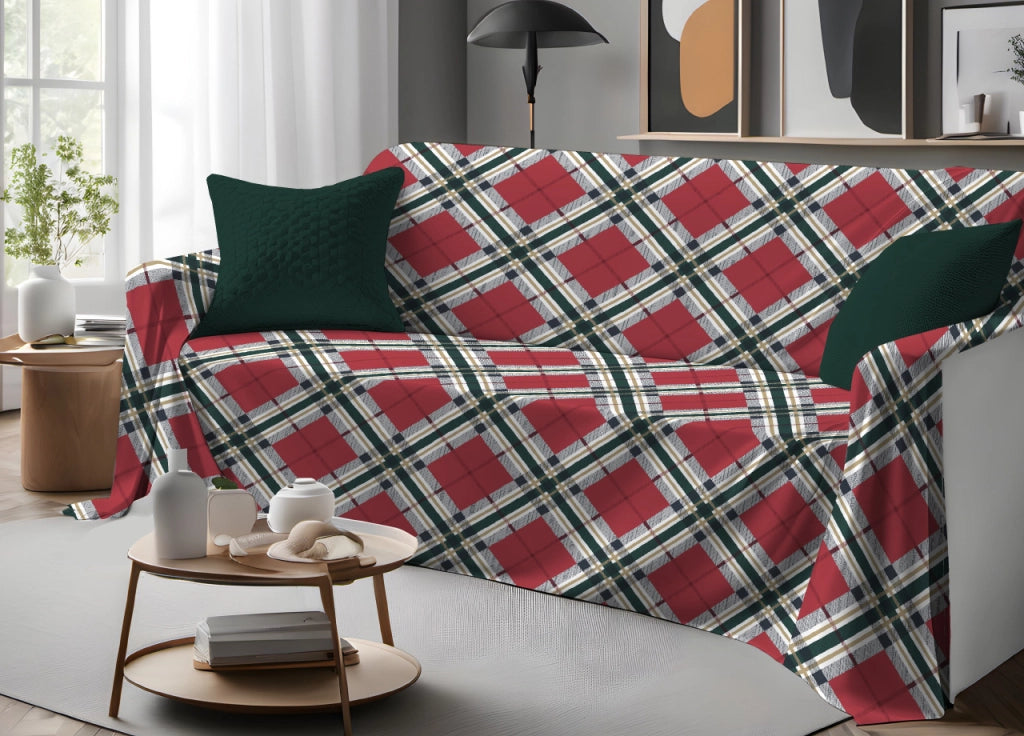 Telo Arredo Copritutto Copridivano In 100% Cotone Fantasia Tartan - Matrimoniale - Tartan
