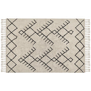 Tappeto beige e nero in cotone 160 x 230 cm rettangolare con nappe motivo geometrico stile boho per soggiorno camera da letto