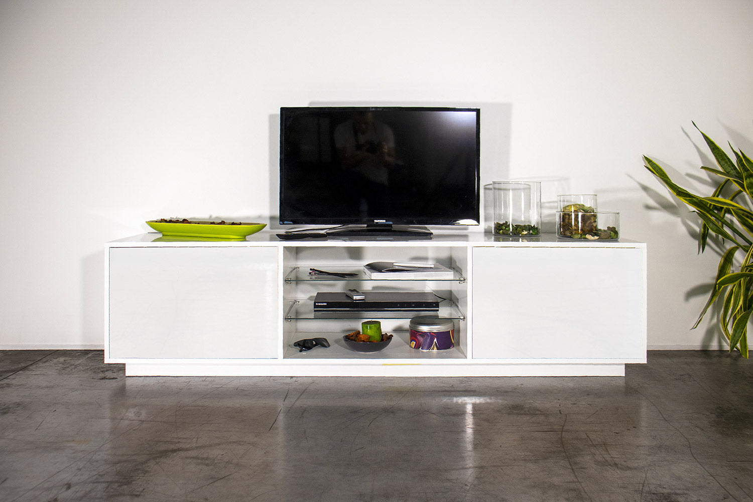 Mobile TV 2 Ante 180x41,4x46 cm Bloom Bianco Lucido