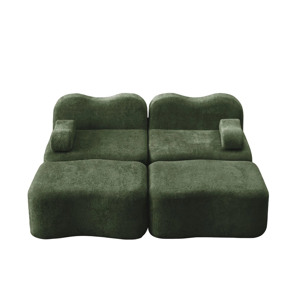 Divano Modulare 2 Posti con Ottomans ¨C Xylo ¨C Verde, Braccioli Mobili, Tessuto