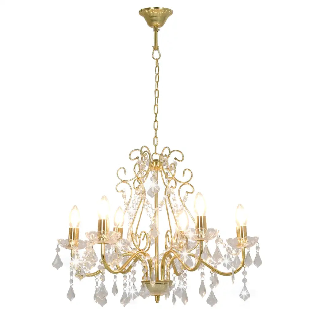 Lampadario con Perline di Cristallo Dorato Tondo 6 E14 CFW5185650