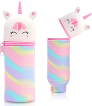 Etui 2 in 1 con tema animale - carino astuccio per pennarelli in silicone morbido | Astuccio e porta pennarelli | Astuccio per scuola, ufficio (Camuffamento Unicorn Bianco)