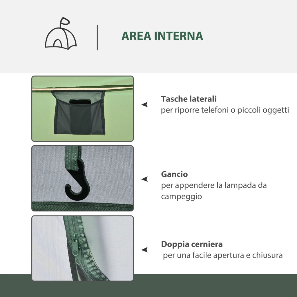 EasyComfort Tenda da Campeggio Pop Up 2 Posti con 2 Porte, 4 Finestre e Telo Impermeabile, 263.5x220x123 cm, Verde Scuro
