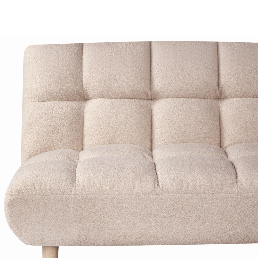 Divano letto beige Rivestimento bouclé Gambe in legno 2 posti Schienale trapuntato Seduta trapuntata Design moderno Senza braccioli
