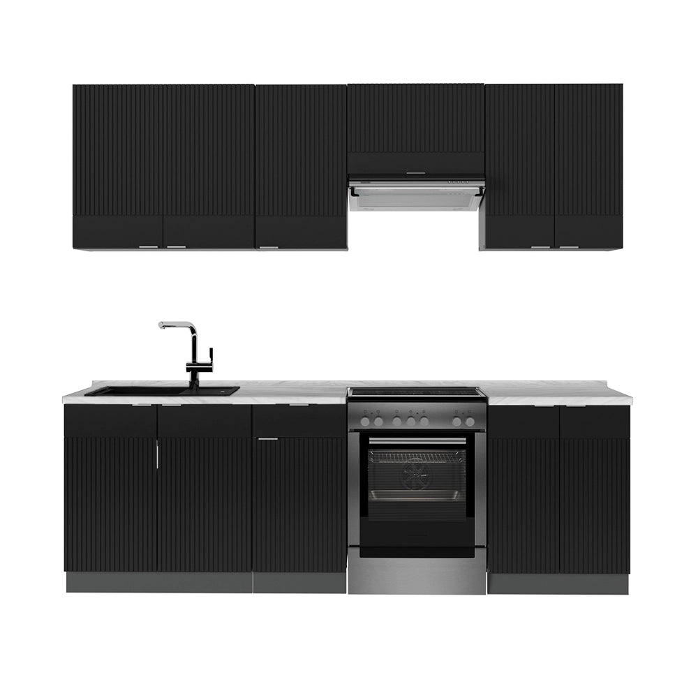 Cucina componibile Fame-Line Nero rigato/Antracite 240 cm, PL Marmo Vicco