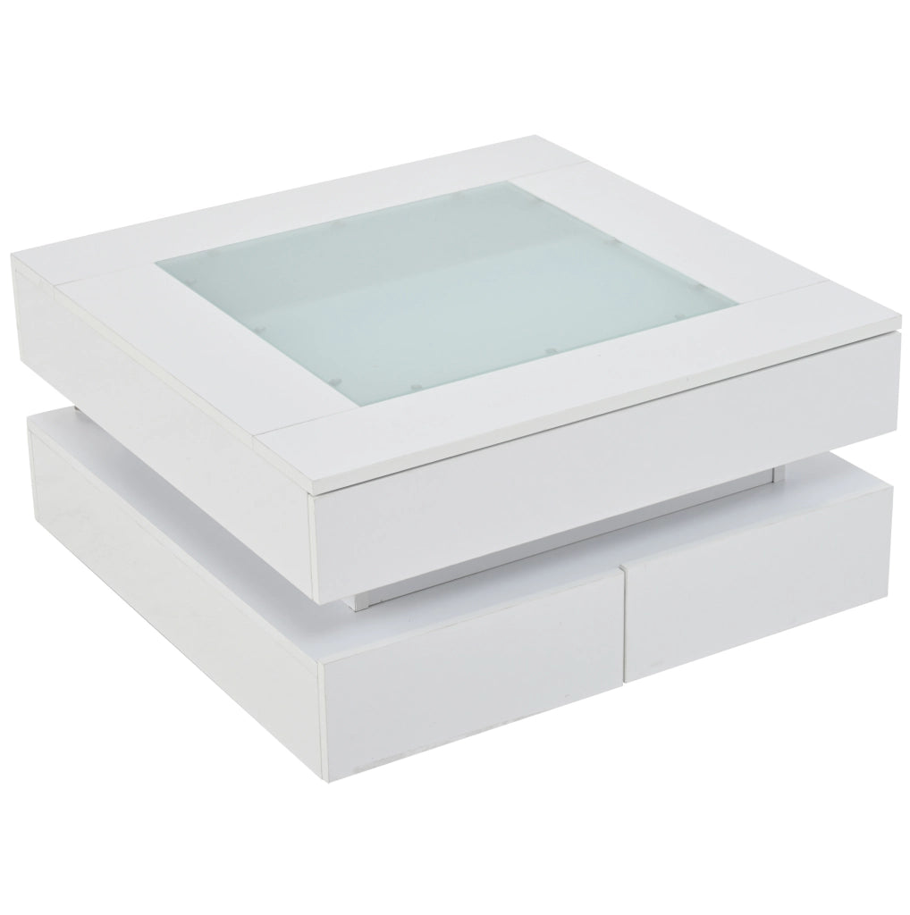 Tavolino da caffè LED bianco 70x70x35 cm con 3 cassetti