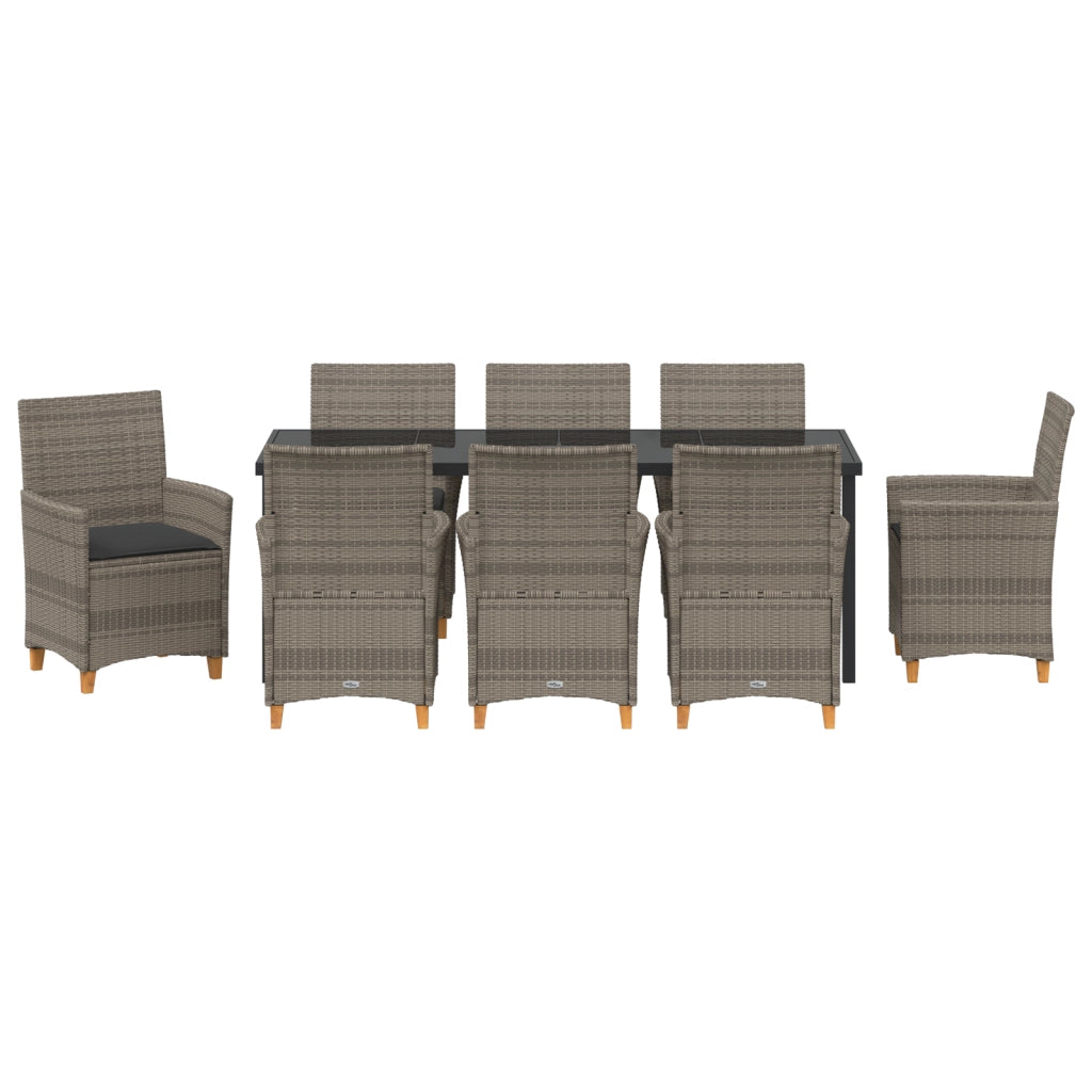 Set da Pranzo da Giardino in 9 Pezzi con Cuscini Grigio Polyrattan