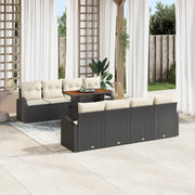 Set Divano da Giardino a 9 Pezzi con Cuscini Neri in Rattan