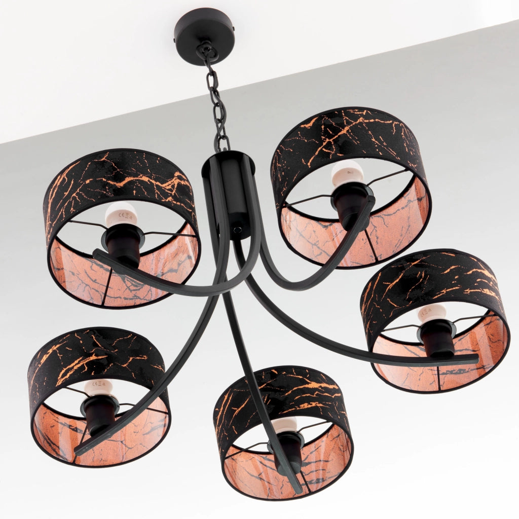 Lampadario ARTHUR Jupiter nero/rame 5xE27 catena paralumi decorativi