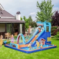 Castello Gonfiabile per Bambini 3-8 Anni con Gonfiatore, Scivolo, Piscina e Parete da Arrampicata