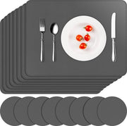 Set di placemats e sottopiedi 8, tappeti in PU pelle antiscivolo lavabili e resistente al calore per cucina e sala da pranzo (set grigio da 8)