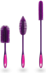 Set di pennelli in silicone, con 3 teste intercambiabili, pennello per bottiglie, pennello per lavastoviglie, antibatterico, sterilità garantita (blu)