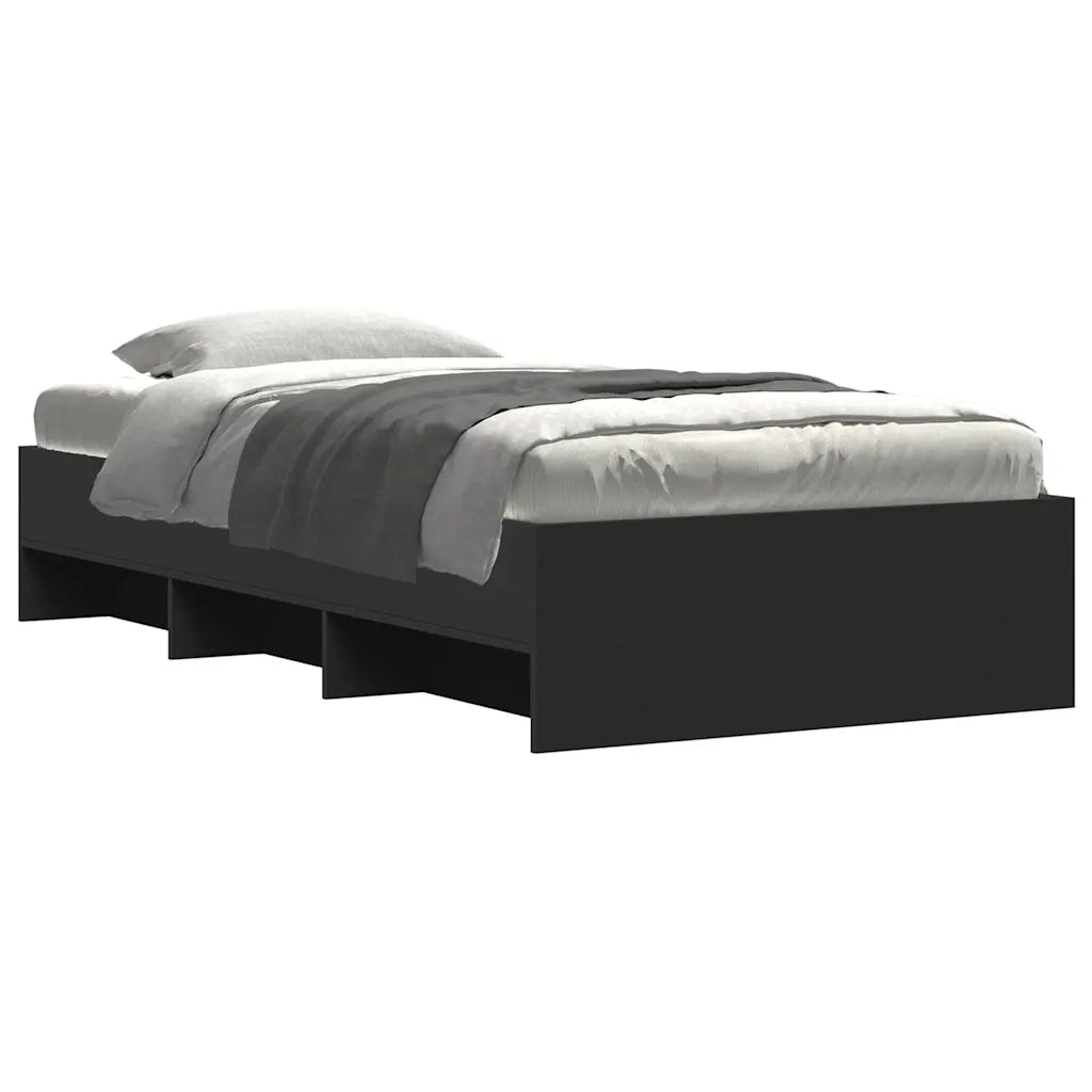 Letto singolo | Letto per adulti | Giroletto Nero 75x190 cm in Legno Multistrato