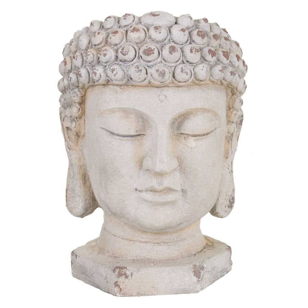 Vaso a forma di testa di Buddha, magnesio bianco, 35x35x50h cm