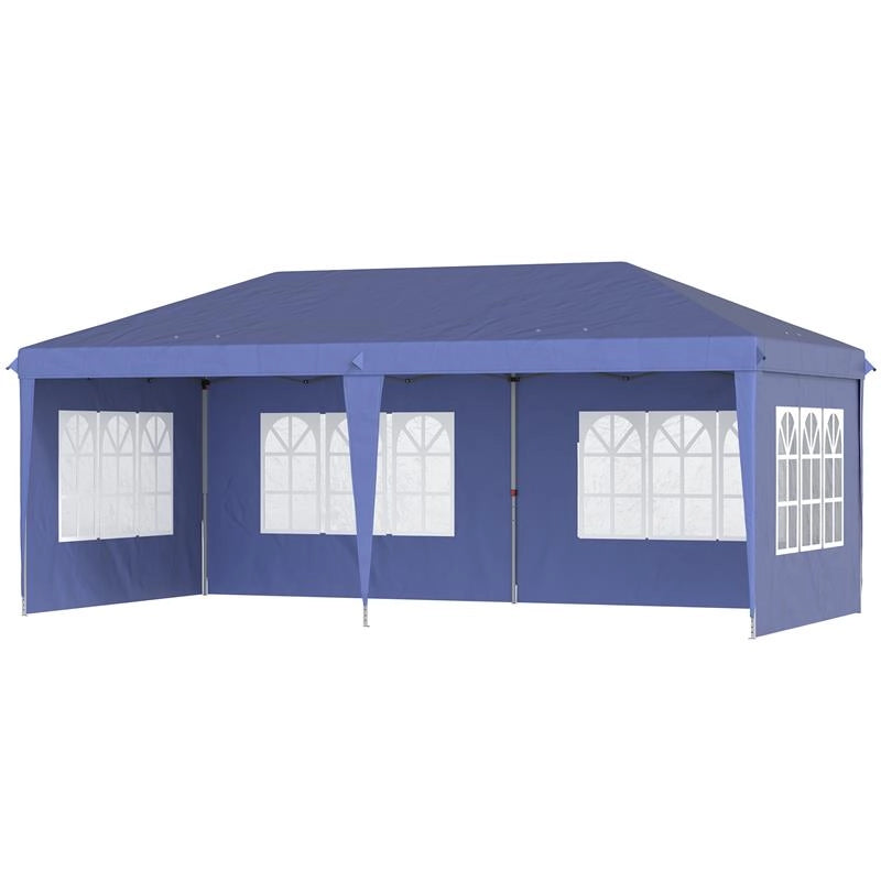 GAZEBO DA GIARDINO 6X3 M REGOLABILE IN ALTEZZA CON PARETI REMOVIBILI, IN ACCIAIO E POLIESTERE, BLU