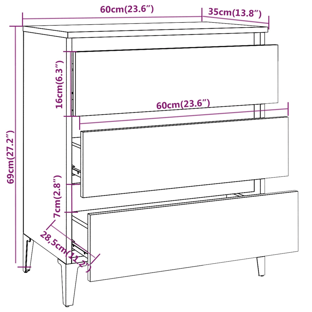 Credenza Rovere Marrone 60x35x69 cm in Legno Multistrato 815809