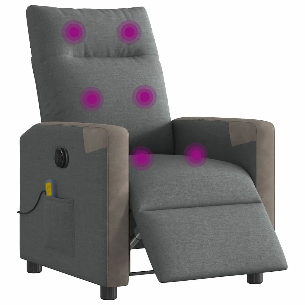 Divano Sedia-Poltrona Reclinabile Massaggio Elettrica Grigio Scuro Tessuto 459816