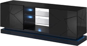 MOBILE  TV SOGGIORNO CON LED BLU MODELLO QIU 160X42X57H NERO LUCIDO