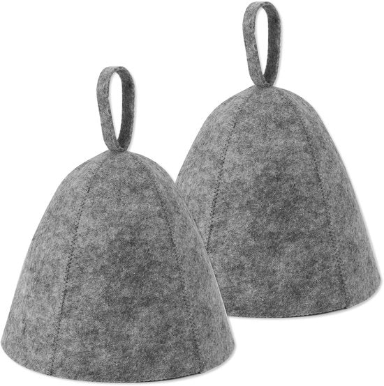 Banya Cap - 2 pezzi - Assorbente Alto - Accessori Sauna Unisex - Pelliccia di Lana - Grigio - Comodo e Duraturo