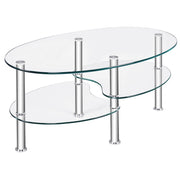 Tavolino da caff¨¨ in vetro a 3 ripiani da salotto-Tavolo da t¨¨ con design ovale per casa e ufficio  89x51x45cm Trasparente