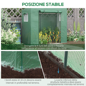 Serra da Giardino 200x77x148-169 cm 2 Finestre e Copertura Rinforzata in Acciaio e PE Verde