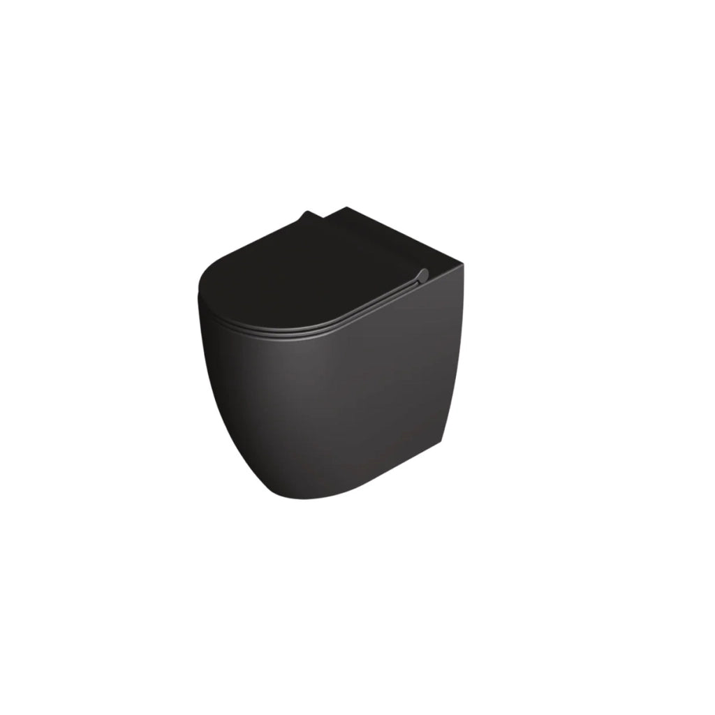 Coppia Di Sanitari Alice Ceramica Da Terra Filo Muro Senza Brida Nero Opaco "Form"
