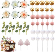 Decorazione per torta set di fiori in rosa - 42 pezzi