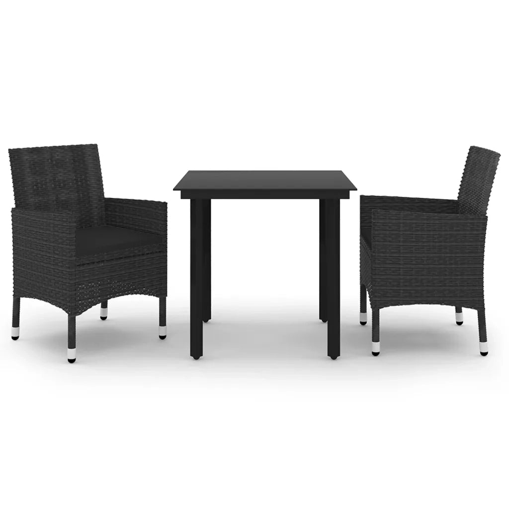 Set da Pranzo da Giardino 3 pz con Cuscini Polyrattan e Vetro cod mxl 38794