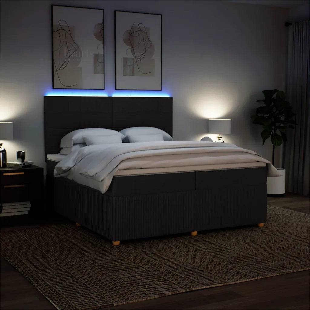 Giroletto a Molle con Materasso Nero 200x200 cm in Tessuto