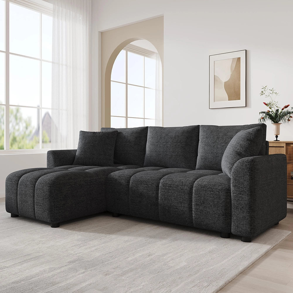 Divano angolare 3 posti - Xylo - Tessuto chenille con 2 cuscini decorativi