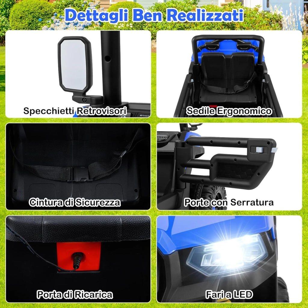 12V Macchina Elettrica per Bambini 2 Posti, Auto Elettrica con Cassone Ribaltabile, Telecomando, Musica, Storie, Luci LED e Sospensione a Molla, Giocattolo per Bambini 3-8 Anni (Blu Navy)
