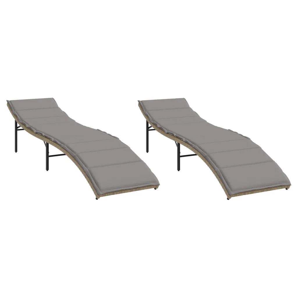 Lettini Prendisole 2 pz | Sdraio da giardino | Lettino da sole con Cuscini Beige in Polyrattan