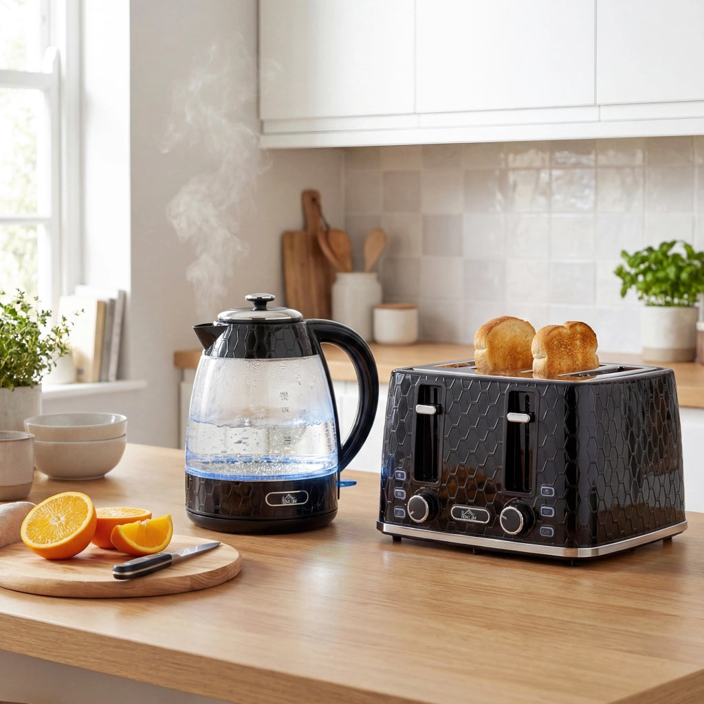 Bollitore Elettrico Veloce 1,7L 2200W con Tostapane 4 Fette e Filtro Anticalcare ¨C zephmum ¨C Nero