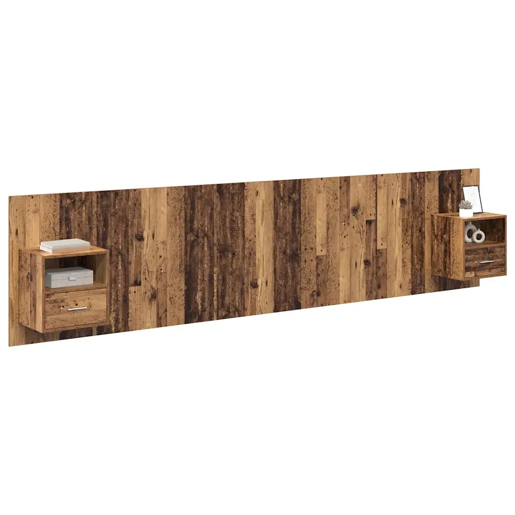 Testiera | Testata con Comodino 3 pcs Legno vecchio Legno multistrato