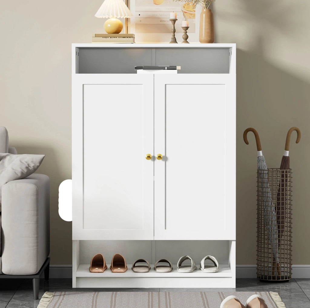 Armadio Scarpe Moderno con Ripiani Regolabili, 2 Porte, Bianco, 73x34x109 cm