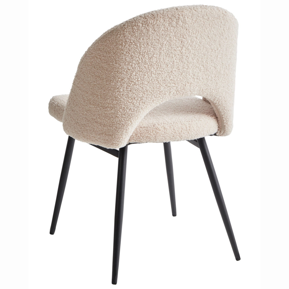 Set di 2 sedie da pranzo bouclè in tessuto beige braccioli schienale intagliato gambe in metallo moderna industriale
