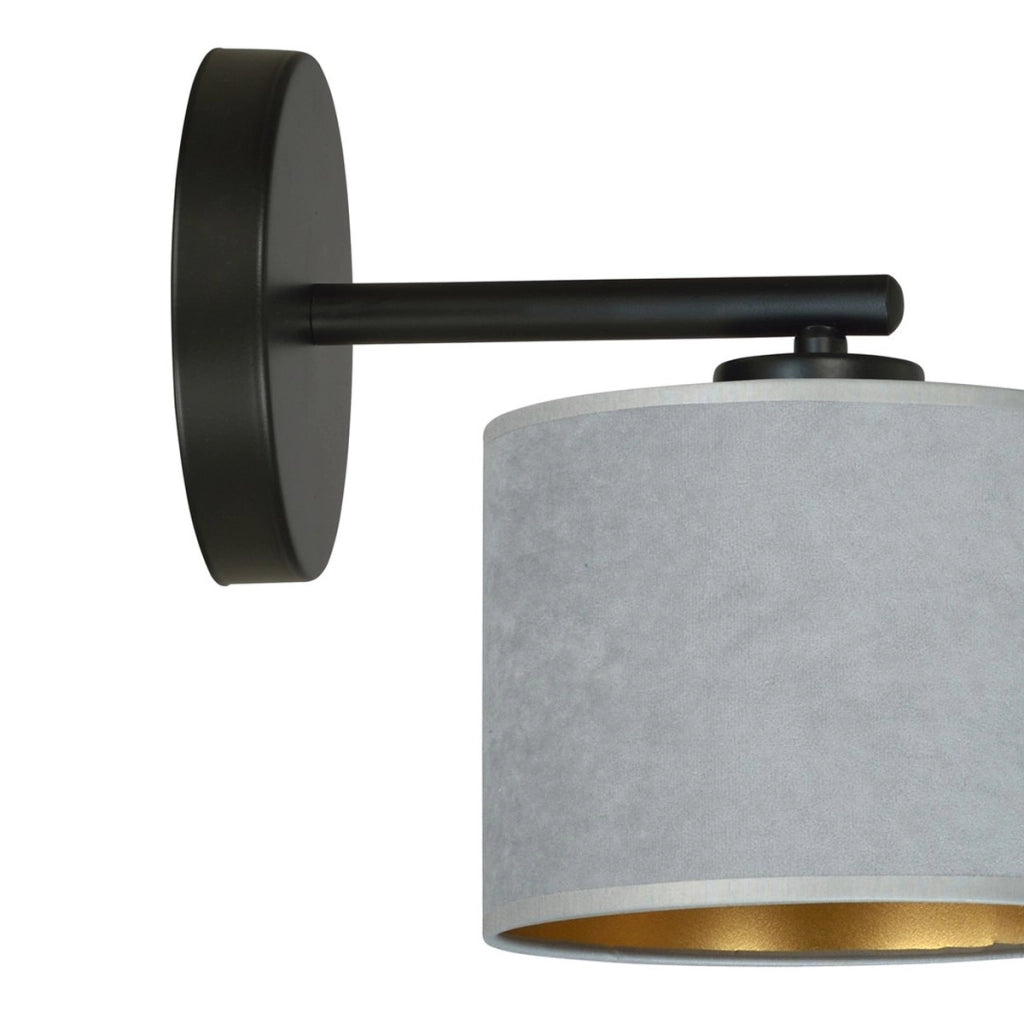 Applique Hilde in acciaio nero con paralume grigio
