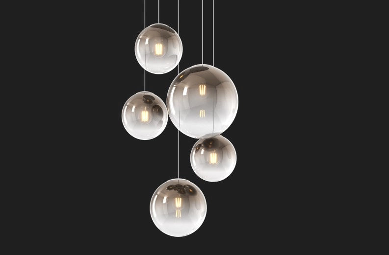 SOSP. CROMO 5 LUCI RETTANGOLARE VETRI (3 PICCOLI+1 MEDIO+1 GRANDE) TUTTI BRONZO 1194CR-S5 RMIX-BR