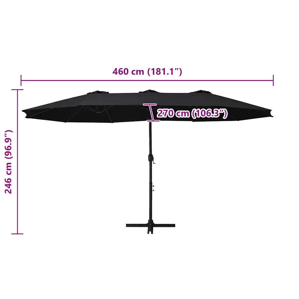 Ombrellone da Esterni-Ombrello da giardino Palo in Alluminio 460x270cm Nero