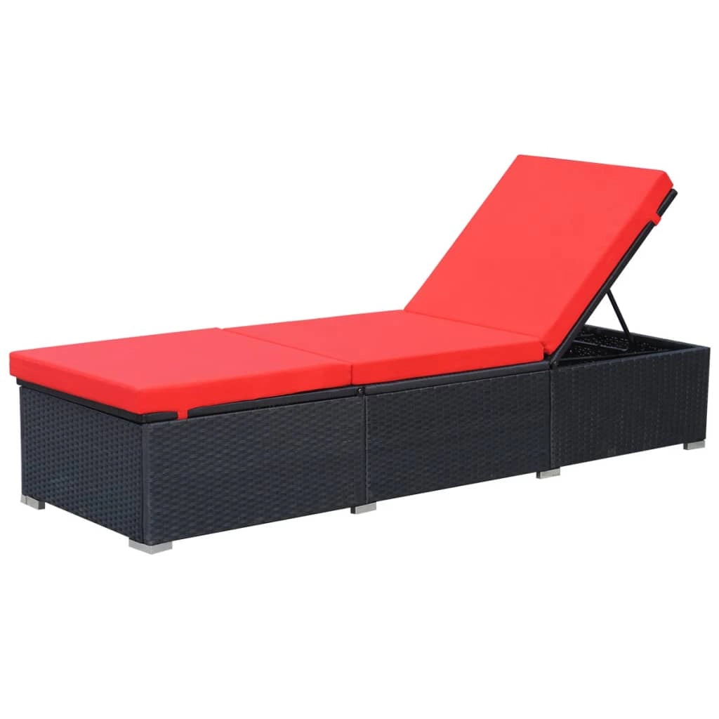 Lettino prendisole sedia a sdraio lettino prendisole letto da giardino mobili da esterno per patio con cuscino resina intrecciata nera 02_0012521