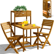® Set da balcone per 2 persone, resistente alle intemperie, pieghevole, in legno, 160 kg, con certificazione FSC®, 95 x 117 cm, 3 pezzi, colore marrone
