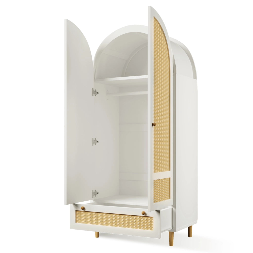 Armadio guardaroba 80 x 50 x 180 cm in MDF bianco con design ad arco; asta e cassetto