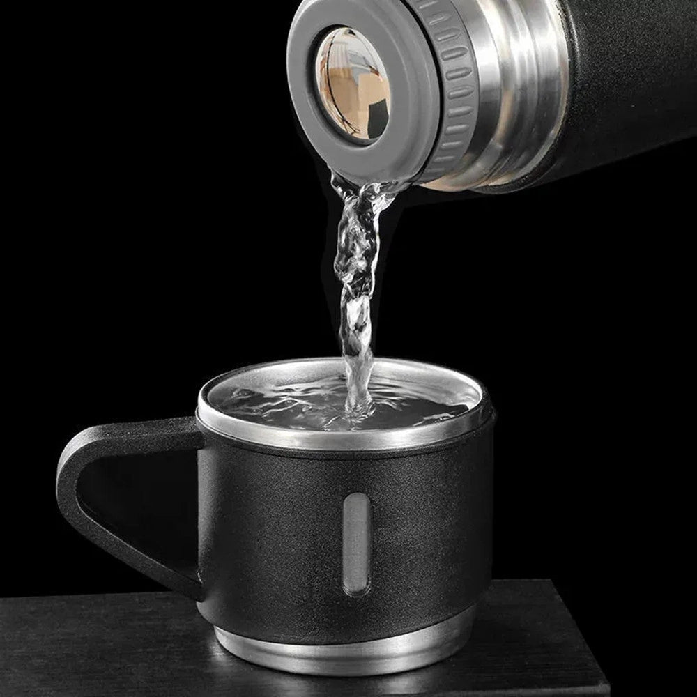 Trade Shop - Set Thermos In Acciaio Infrangibile A Doppia Parete Da 500 Ml Con 2 Tazze Termiche Regalo -
