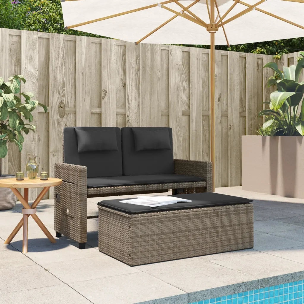 Panca Reclinabile da Giardino con Cuscini-Sgabello-Sedia da esterno Grigia in Polyrattan 883870
